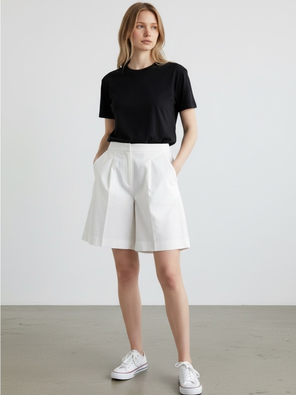 Lululemon High Rise Pleated Shorts - White ( definitely longer on the model )